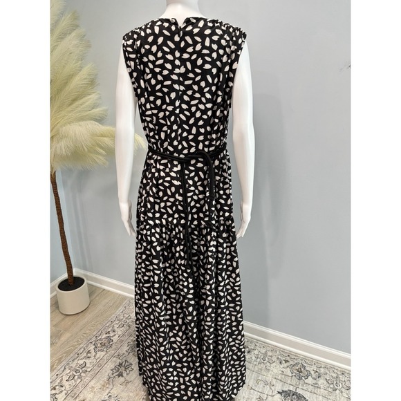 Black & White Abstract Print Sleeveless Maxi Dress Lined Small Tie Back NWT - Picture 2 of 10